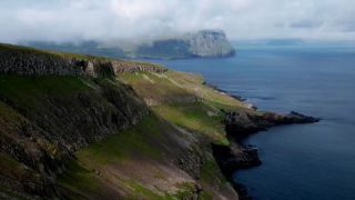 Link to Video | landscape, volcanic island, tourist destination, August, summer, color, Northern Europe, North Atlantic Ocean, Faroe Islands, aerial shot, 2021, nature