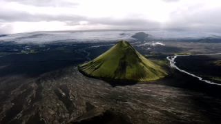 Link to Video | landscape, JMW, tourist destination, stratovolcano, Iceland, color, Maelifell, 4K resolution, Northern Europe, green, Mælifellshnjúkur, cone, Moos, tourist attraction, nature, volcano