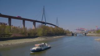 Link to Video | Hamburg, bridge, cable-stayed bridge, Germany, cultural property, color, landmark, 4K resolution, 2019, Port of Hamburg, Köhlbrand Bridge, Hanseatic city, Köhlbrand, ultra-high-definition television
