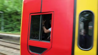 Link to Video | footage, United Kingdom, track, waiting, level crossing, Full High Definition, England, color, Great Britain, 2016, road, rail transport, daytime, boom barrier