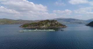Link to Video | Scottish Highlands, footage, United Kingdom, sea, fishery, aquaculture, fish farming, Loch Cairnbawn, Scotland, 4K resolution, 2018, bay, aerial shot, industrial sector