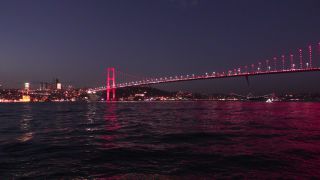Link to Video | footage, bridge, time of the day, metropolis, darkness, 2016, water, Bosporus, Istanbul, Turkey, 15 July Martyrs Bridge, night, evening, architectural structure, blue hour