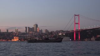 Link to Video | footage, bridge, time of the day, metropolis, darkness, 2016, water, Bosporus, Istanbul, Turkey, 15 July Martyrs Bridge, night, evening, architectural structure, blue hour