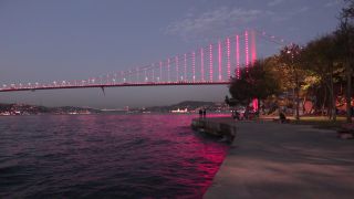 Link to Video | footage, bridge, time of the day, metropolis, darkness, 2016, water, Bosporus, Istanbul, Turkey, 15 July Martyrs Bridge, night, evening, architectural structure, blue hour