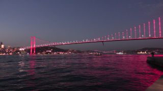 Link to Video | footage, bridge, time of the day, metropolis, darkness, 2016, water, Bosporus, Istanbul, Turkey, 15 July Martyrs Bridge, night, evening, architectural structure, blue hour