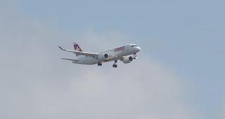 Link to Video | approach, slow motion, airplane, airliner, undercarriage, sky, landing