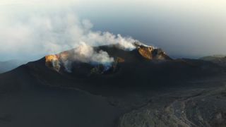 Link to Video | Stromboli, color, 4K resolution, Italy, aerial shot, Mediterranean Sea, volcano