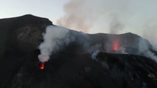 Link to Video | Stromboli, color, 4K resolution, Italy, aerial shot, Mediterranean Sea, volcano