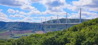 Link to Photo | Norman Foster, bridge, September, Southern France, France, cable-stayed bridge, viaduct, superlative, color, A75 autoroute, Europe, controlled-access highway, 2024, Michel Virlogeux, Millau Viaduct
