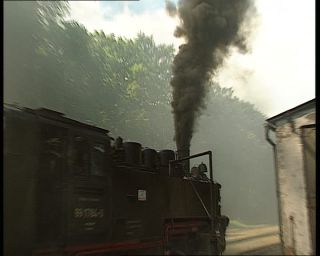 Link to Video | German Democratic Republic, steam locomotive, 1990, color, standard-definition television, Rügen, 1990s, Deutsche Reichsbahn (GDR), Betacam SP, train, Rügensche Kleinbahn, eastern Germany