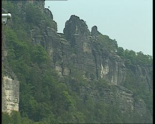 Link to Video | tourist destination, Saxony, maritime transport, Elbe, German Democratic Republic, 1990, color, standard-definition television, Elbe Sandstone Mountains, 1990s, tour boat ride, river, Betacam SP, eastern Germany