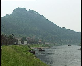 Link to Video | tourist destination, Saxony, maritime transport, Elbe, German Democratic Republic, 1990, color, standard-definition television, Elbe Sandstone Mountains, 1990s, tour boat ride, river, Betacam SP, eastern Germany
