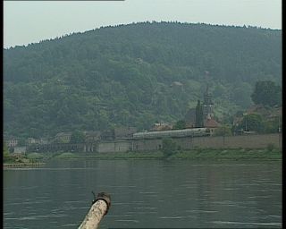 Link to Video | tourist destination, Saxony, maritime transport, Elbe, German Democratic Republic, 1990, color, standard-definition television, Elbe Sandstone Mountains, 1990s, tour boat ride, river, Betacam SP, eastern Germany