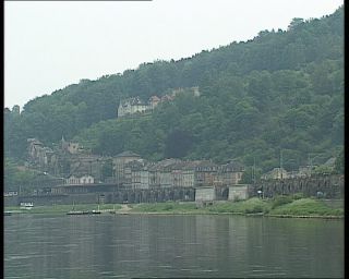 Link to Video | tourist destination, Saxony, maritime transport, Elbe, German Democratic Republic, 1990, color, standard-definition television, Elbe Sandstone Mountains, 1990s, tour boat ride, river, Betacam SP, eastern Germany