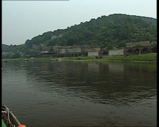 Link to Video | tourist destination, Saxony, maritime transport, Elbe, German Democratic Republic, 1990, color, standard-definition television, Elbe Sandstone Mountains, 1990s, tour boat ride, river, Betacam SP, eastern Germany
