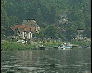 Link to Video | tourist destination, Saxony, maritime transport, Elbe, German Democratic Republic, 1990, color, standard-definition television, Elbe Sandstone Mountains, 1990s, tour boat ride, river, Betacam SP, eastern Germany