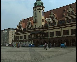 Link to Video | Saxony, market square, German Democratic Republic, 1990, Leipzig, rathaus, architectural structure, eastern Germany