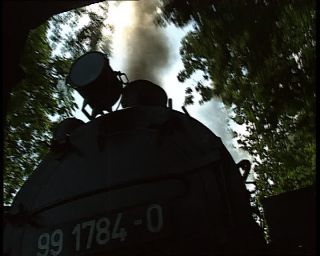 Link to Video | German Democratic Republic, steam locomotive, 1990, color, standard-definition television, Rügen, 1990s, Deutsche Reichsbahn (GDR), Betacam SP, train, Rügensche Kleinbahn, eastern Germany