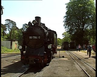 Link to Video | German Democratic Republic, steam locomotive, 1990, color, standard-definition television, Rügen, 1990s, Deutsche Reichsbahn (GDR), Betacam SP, train, Rügensche Kleinbahn, eastern Germany