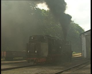 Link to Video | German Democratic Republic, steam locomotive, 1990, color, standard-definition television, Rügen, 1990s, Deutsche Reichsbahn (GDR), Betacam SP, train, Rügensche Kleinbahn, eastern Germany