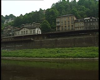 Link to Video | tourist destination, Saxony, maritime transport, Elbe, German Democratic Republic, 1990, color, standard-definition television, Elbe Sandstone Mountains, 1990s, tour boat ride, river, Betacam SP, eastern Germany