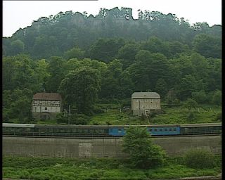 Link to Video | tourist destination, Saxony, maritime transport, Elbe, German Democratic Republic, 1990, color, standard-definition television, Elbe Sandstone Mountains, 1990s, tour boat ride, river, Betacam SP, eastern Germany