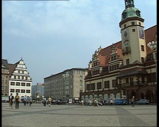 Link to Video | Saxony, market square, German Democratic Republic, 1990, Leipzig, rathaus, architectural structure, eastern Germany