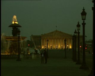 Link to Video | tourist destination, France, megacity, place de la Concorde, metropolis, 1991, lighting, color, standard-definition television, 90s, 1990s, Europe, megalopolis, tourist attraction, night, evening, Betacam SP, Paris
