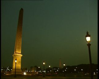 Link to Video | tourist destination, France, megacity, place de la Concorde, metropolis, 1991, lighting, color, standard-definition television, 90s, 1990s, Europe, megalopolis, tourist attraction, night, evening, Betacam SP, Paris