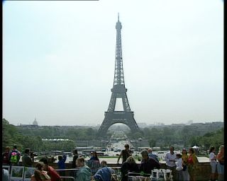 Link to Video | tourist destination, France, megacity, metropolis, 1991, color, Eiffel Tower, standard-definition television, 90s, 1990s, Europe, megalopolis, tourist attraction, day, Betacam SP, Paris
