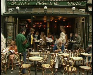 Link to Video | Les Deux Magots, restaurant, tourist destination, France, brasserie, megacity, metropolis, 1991, color, standard-definition television, 90s, 1990s, Europe, megalopolis, boulevard Saint-Germain, Saint-Germain-des-Prés, Betacam SP, Paris