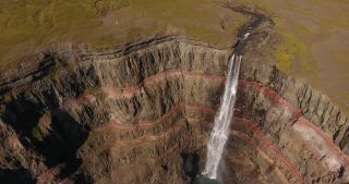 Link to Video | landscape, tourist destination, Iceland, Nature in art, Scandinavia, color, liquid water, waterfall, Europe, aerial shot, tourist attraction, nature