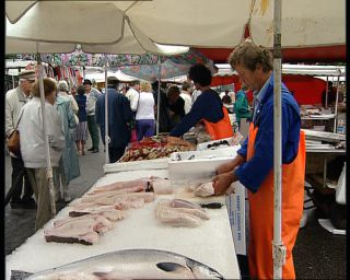 Link to Video | fish market, Norway, 1993, Scandinavia, color, standard-definition television, Bergen, 90s, 1990s, Betacam SP