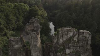 Link to Video | landscape, Teutoburg Forest, North Rhine-Westphalia, tourist destination, August, summer, Germany, color, 4K resolution, Externsteine, forest, aerial shot, 2021, tourist attraction, rock formation, Mittelgebirge, nature
