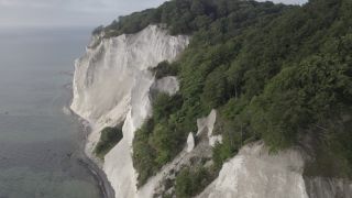 Link to Video | landscape, tourist destination, Møns Klint, sea, steep coast, chalk, Scandinavia, color, 4K resolution, Denmark, Europe, aerial shot, 2021, Baltic Sea, tourist attraction