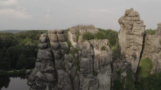 Link to Video | landscape, Teutoburg Forest, North Rhine-Westphalia, tourist destination, August, summer, Germany, color, 4K resolution, Externsteine, forest, aerial shot, 2021, tourist attraction, rock formation, Mittelgebirge, nature