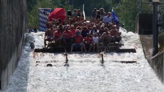 Link to Video | Isar, fun, summer, Rafts on river Isar, event, community, leisure, raft, water, river, beer, nature, society, human social group, Boat lanes, Bavaria