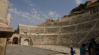 Link to Video | historic site, ruins, open-air theatre, tourist destination, August 2016, color, ancient Roman architecture, 4K resolution, 2016, history, Amman, ancient history, Near East, classical antiquity, city, amphitheatre, tourist attraction, Jordan, archaeological site