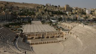 Link to Video | historic site, ruins, open-air theatre, tourist destination, August 2016, color, ancient Roman architecture, 4K resolution, 2016, history, Amman, ancient history, Near East, classical antiquity, city, amphitheatre, tourist attraction, Jordan, archaeological site
