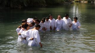 Link to Video | Christian, believer's baptism, ritual, color, 4K resolution, 2016, baptism in the Catholic Church, liquid water, baptism, Jordan River, river, Near East, Christianity, Israel, religion, Yardenit