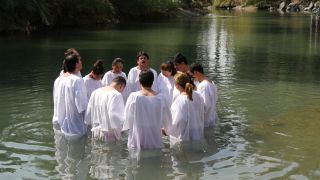 Link to Video | Christian, believer's baptism, ritual, color, 4K resolution, 2016, baptism in the Catholic Church, liquid water, baptism, Jordan River, river, Near East, Christianity, Israel, religion, Yardenit