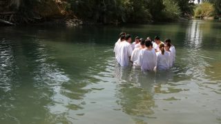 Link to Video | Christian, believer's baptism, ritual, color, 4K resolution, 2016, baptism in the Catholic Church, liquid water, baptism, Jordan River, river, Near East, Christianity, Israel, religion, Yardenit