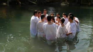 Link to Video | Christian, believer's baptism, ritual, color, 4K resolution, 2016, baptism in the Catholic Church, liquid water, baptism, Jordan River, river, Near East, Christianity, Israel, religion, Yardenit