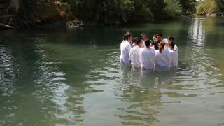 Link to Video | Christian, believer's baptism, ritual, color, 4K resolution, 2016, baptism in the Catholic Church, liquid water, baptism, Jordan River, river, Near East, Christianity, Israel, religion, Yardenit