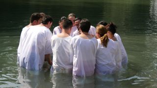 Link to Video | Christian, believer's baptism, ritual, color, 4K resolution, 2016, baptism in the Catholic Church, liquid water, baptism, Jordan River, river, Near East, Christianity, Israel, religion, Yardenit