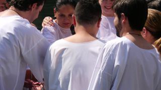 Link to Video | Christian, believer's baptism, ritual, color, 4K resolution, 2016, baptism in the Catholic Church, liquid water, baptism, Jordan River, river, Near East, Christianity, Israel, religion, Yardenit