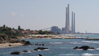 Link to Video | fossil fuel, power station, sea, chimney, Orot Rabin, color, 4K resolution, 2016, Hadera, Near East, Mediterranean Sea, coal-fired power station, Israel