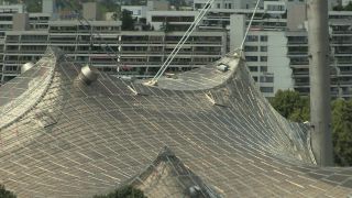 Link to Video | July, summer, Olympic Stadium of Munich, tented roof, Munich, Germany, 2012, color, Olympic Roof Munich, pier, Olympiapark, tourist attraction, Bavaria