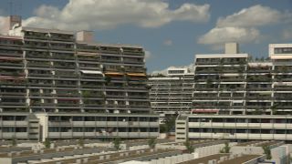 Link to Video | residential building, big city, Munich, high-rise building, Germany, 2011, color, group of houses, Studentenviertel Oberwiesenfeld, Central Europe, Olympic Village, Munich, Europe, tourist attraction