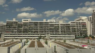 Link to Video | residential building, big city, Munich, high-rise building, Germany, 2011, color, group of houses, Studentenviertel Oberwiesenfeld, Central Europe, Olympic Village, Munich, Europe, tourist attraction